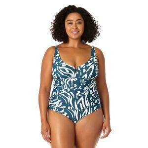 Anne Cole V-Wire Blue Jungle Fever Print One Piece Swimsuit Plus Size 24W